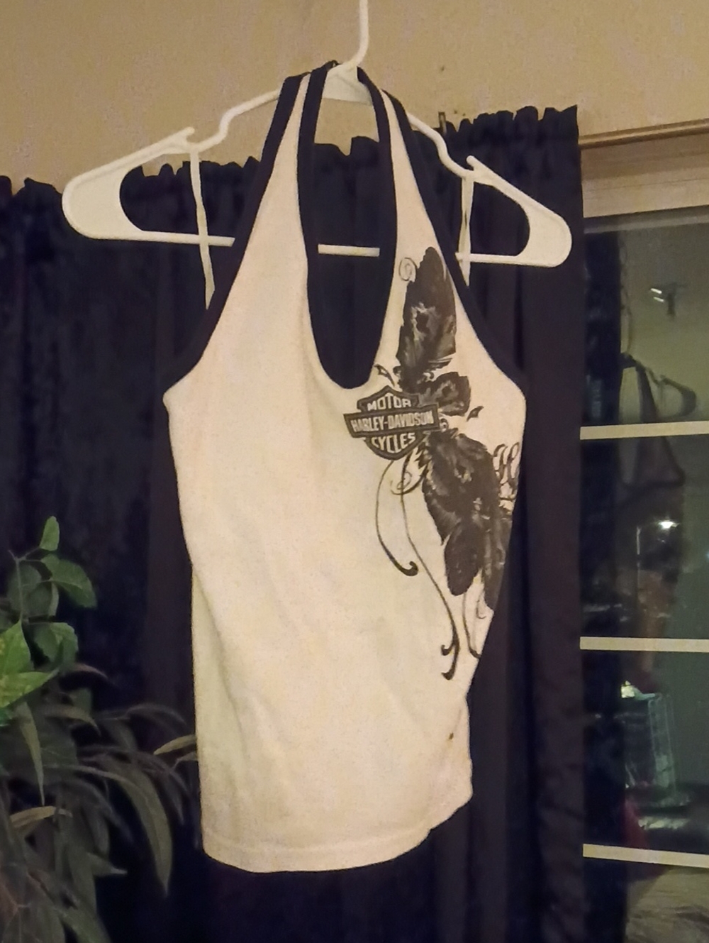 Harley-Davidson Women's Cream Halter Tank with Black Floral Graphic
